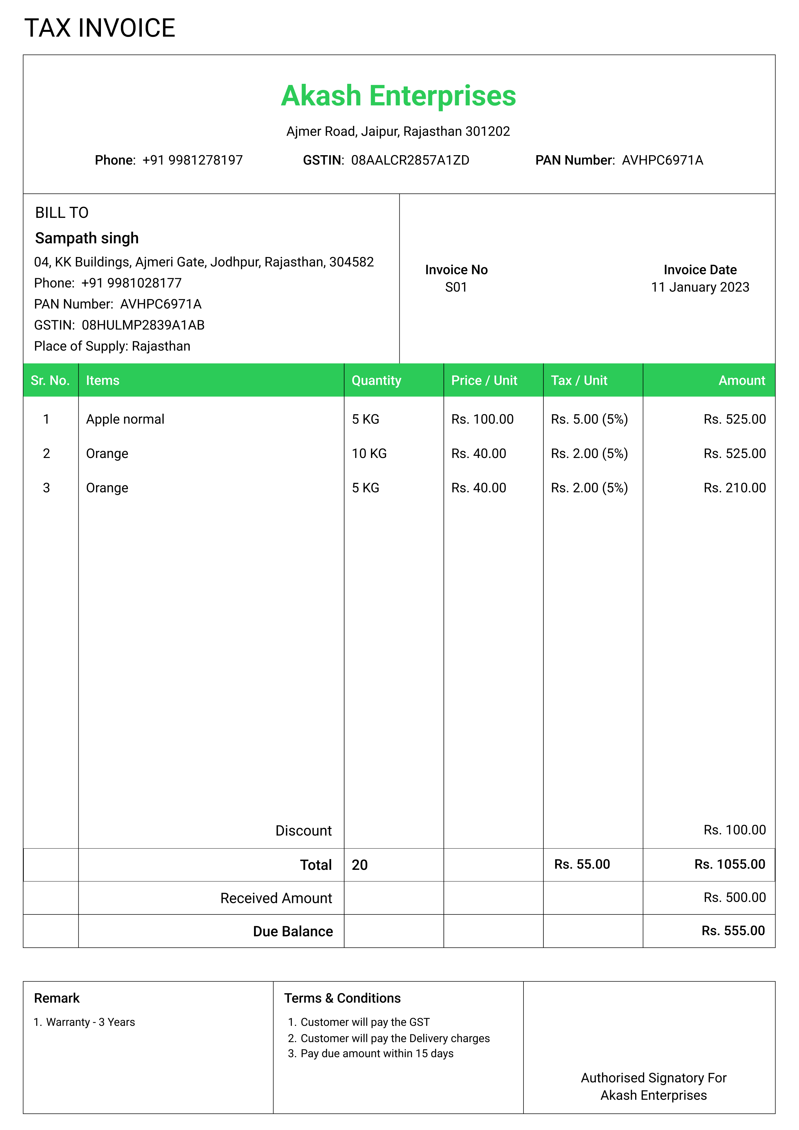 bill book gst invoice format