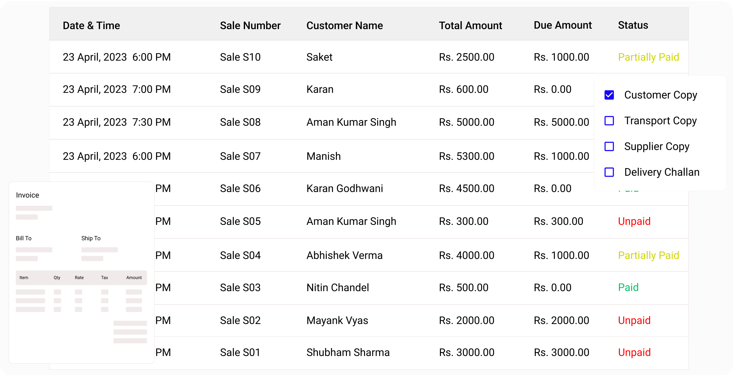 create gst invoice, manage sales