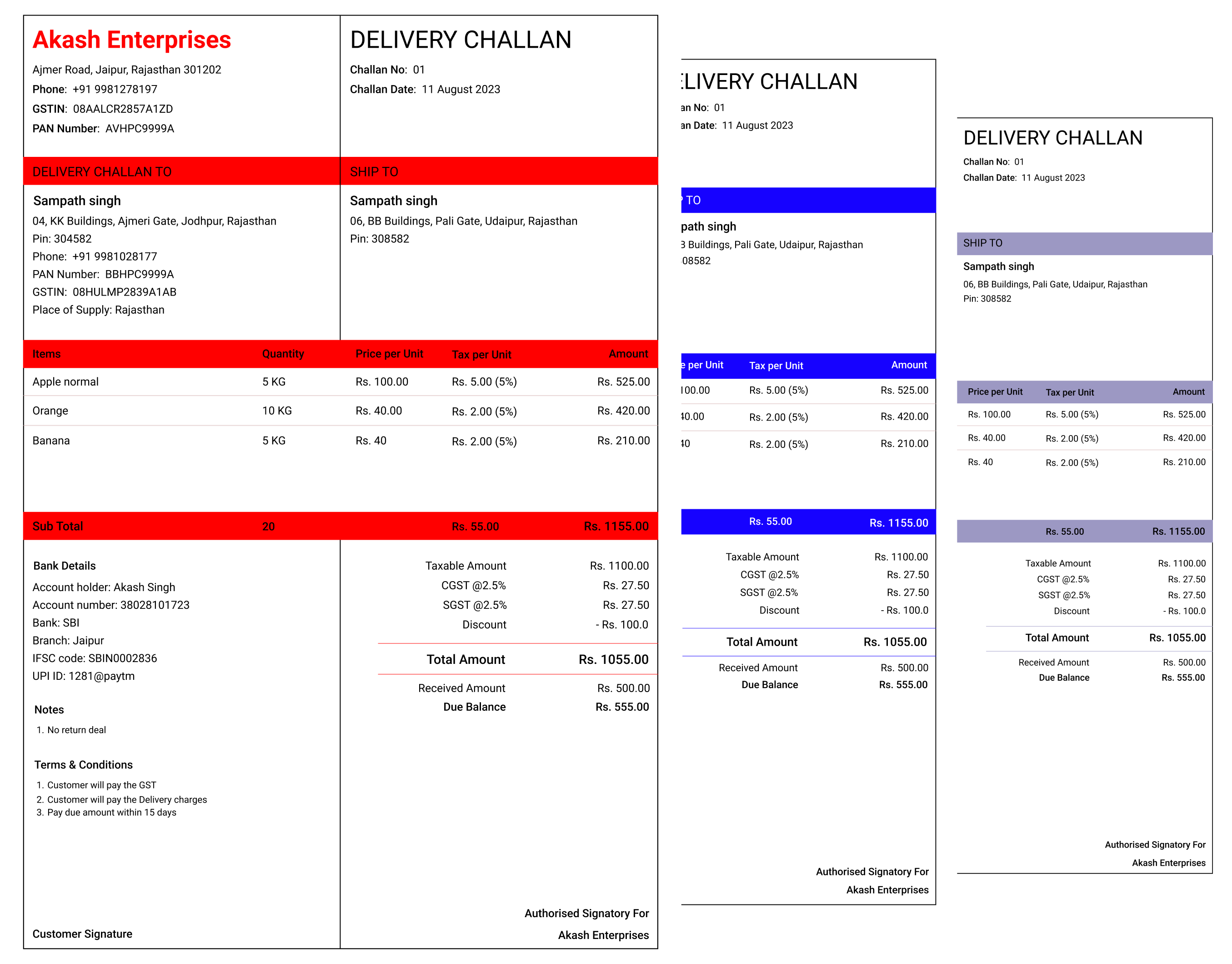 Free Delivery Challan templates for small business to create professional Delivery Challan