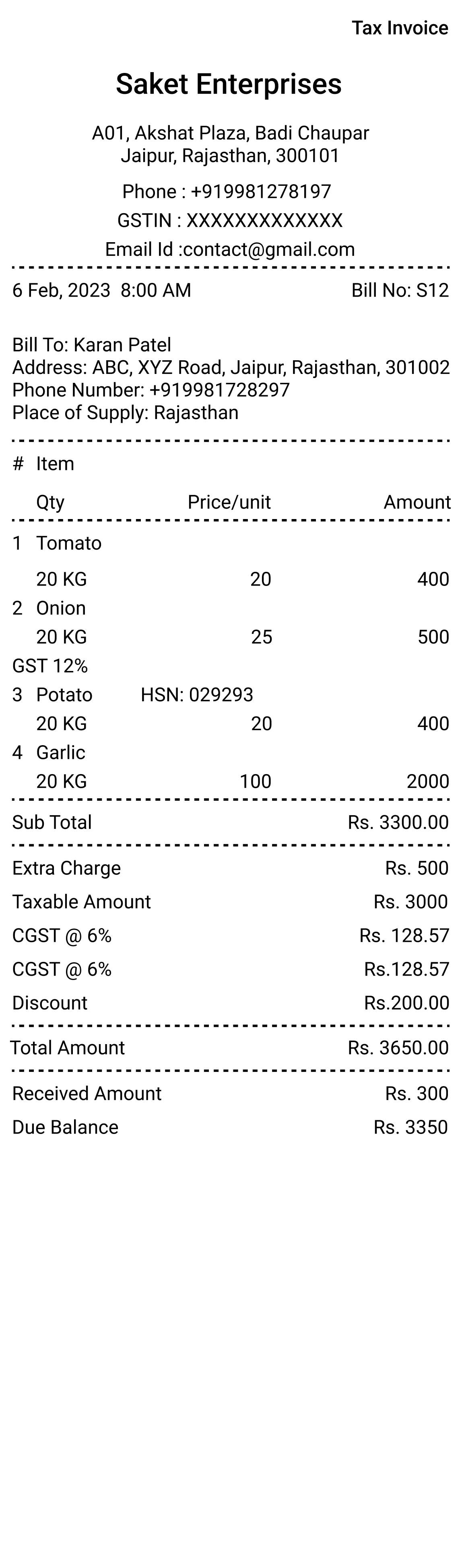 2 inch thermal printer bill